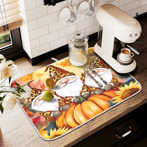 Abtropfmatten für Küchentheke, große Mikrofaser-Abtropfmatte, fröhlicher Wichtel, Leopardenmuster, Hüte, Sonnenblume, Kürbis, 60 x 45 cm, saugfähige Kaffeemaschinen-Schutzmatte Abtropfmatten für Küchentheke, große Mikrofaser-Abtropfmatte, fröhlicher Wichtel, Leopardenmuster, Hüte, Sonnenblume, Kürbis, 60 x 45 cm, saugfähige Kaffeemaschinen-Schutzmatte von alaza