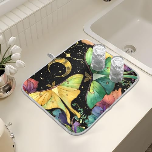 Abtropfmatten für Küchentheke, große Mikrofaser-Abtropfmatte, gelb-grüne Motte, 40 x 45 cm, saugfähige Kaffeemaschinen-Schutzmatte Abtropfmatten für Küchentheke, große Mikrofaser-Abtropfmatte, gelb-grüne Motte, 40 x 45 cm, saugfähige Kaffeemaschinen-Schutzmatte von alaza