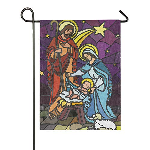 Alaza Heilige Familie, religiöse Weihnachtsfahne, Jute, Gartenflagge, doppelseitig, Haus Hof, Weihnachten, Weihnachtsflagge, Dekorative Flagge, 30,5 x 45,7 cm, Geschenk 28x40 multi von alaza