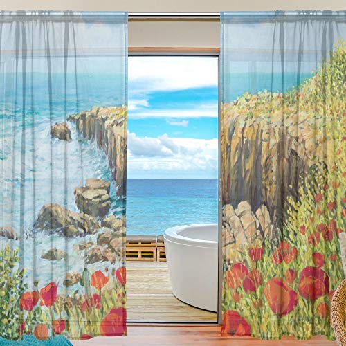 Durchsichtiger Voile-Fenstervorhang mit niedlichen Delfinen, Polyester-Material für Schlafzimmer, Dekoration, Zuhause, Türdekoration, Küche, Wohnzimmer, 2 Vorhänge, 198 x 139,7 cm, Polyester von alaza