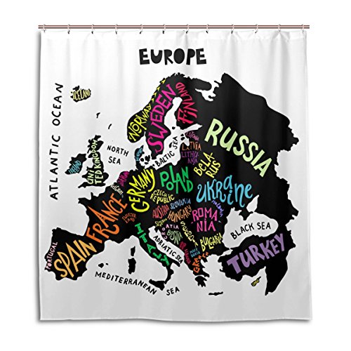 alaza Doodle Europakarte Duschvorhang 72 x 72 Inch, schimmelresistent und wasserdicht Polyester Dekoration Badezimmer-Vorhang von alaza