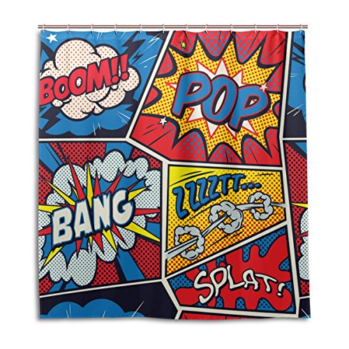 alaza Retro Pop-Art-Comic-Duschvorhang 66 x 72 Inch, schimmelresistent und wasserdicht Polyester Dekoration Badezimmer-Vorhang von alaza