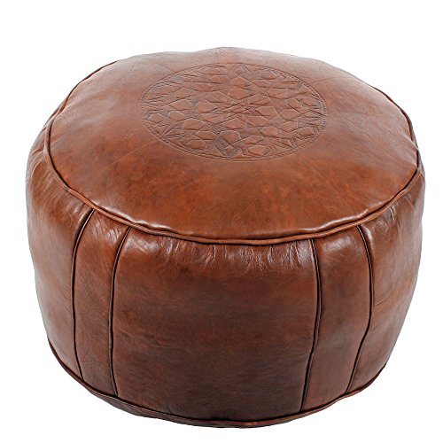 albena Marokko Galerie Leder Pouf TABAA Braun Orientalisches Leder Sitzkissen Ø 50 cm/H 30 cm Handgefertigt marokkanisch, orientalischer Pouf aus Schafsleder | Fußhocker | Lieferung gefüllt von albena Marokko Galerie