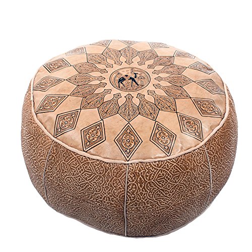 albena Marokko Galerie Poufs orientalisches Sitzkissen, Fußhocker aus Naturleder D 50cm / H 26cm Handgefertigter marokkanischer Lederpouf orientalisch - Lieferung gefüllt von albena Marokko Galerie