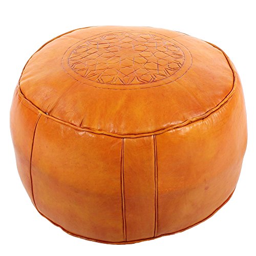 albena Marokko Galerie Tabaa orientalischer Pouf aus Leder (orange) Ø 50cm / H 30cm Handgefertigter marokkanischer, orientalischer Lederpouf,Fußhocker - Lieferung gefüllt von albena Marokko Galerie