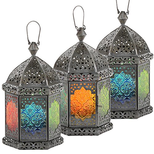 albena shop Faiza orientalisches Windlicht 25cm (3er-Set) Gartenlaternen für Kerzen, Dekorative Laternenfür meinen Lieblingsplatz Garten, Gartenlaube, Balkon, Terrasse, Wintergarten, Pavillon, Gartenwindlicht hängend und stehend von albena shop