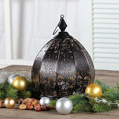 albena shop orientalische Laterne aus Metall Saloni 31cm Schwarz innen Gold, windlicht Orient mit einzigartigem Schattenwurf, Windlicht Tischlaterne Marokkanische Art, Ramadan Dekoration von albena shop