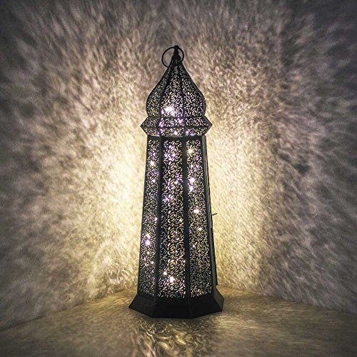 albena shop 73-118 Torre orientalische Laterne schwarz Metall (58 cm mit LED Lichterkette) von albena shop