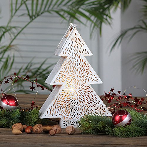 albena shop Weihnachtsdeko Tannenbaum ARIN Lampe Metall weiß/gold 31,5 cm (Ohne Leuchtmittel) Tischlampe Vintage Deko für Advent und Weihnachten hängend oder stehend im Wohnzimmer von albena shop