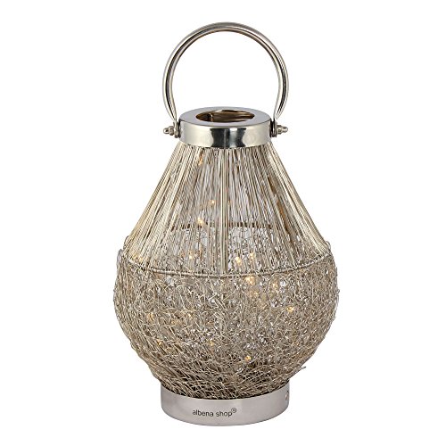 albena shop orientalische Tischlampe BOJA 25cm hoch aus Edelstahl Silberdraht mit LED | zauberhafte Lichteffekte als Stehlampe im Wohnzimmer oder als Nachttischlampe im Schlafzimmer von albena shop