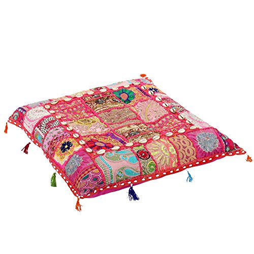 albena shop Isha Indisches Bodenkissen (Pink) 55 x 55 cm, Dekokissen, orientalisches Wohnen und Einrichten von albena shop