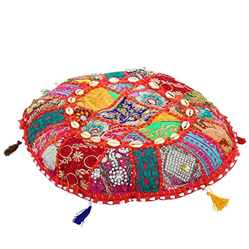 albena shop Jevana orientalisches Sitzkissen (ø 40 cm, Multicolor) Dekokissen im Patchwork-Design, orientalisches Wohnen und Einrichten von albena shop