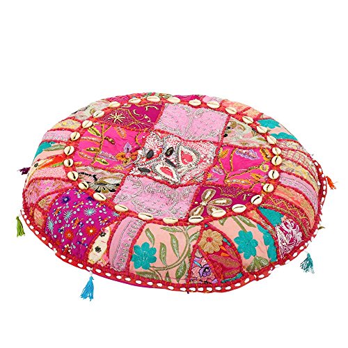 albena shop Jevana orientalisches Sitzkissen (ø 55cm, pink) Dekokissen im Patchwork-Design, orientalisches Wohnen und Einrichten von albena shop