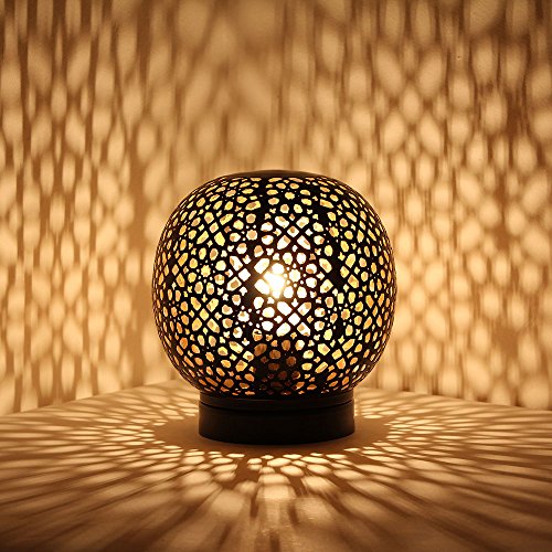 albena shop orientalische Tischleuchte ATIN Ø 20cm schwarz/innen gold (ohne Leuchtmittel) | Moderne Tischlampe für ästhetische Inneneinrichtung | Nachhaltige Nachttischlampe mit Schattenspiel von albena shop