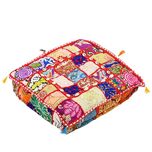 albena shop Oditi orientalisches Sitzkissen 40x40x10cm (Multicolor) indisch mit orientalischem Charme, Dekorativ im Patchworkdesign, Meditationskissen, Yogakissen, Stuhlkissen oder Sitzkissen von albena shop