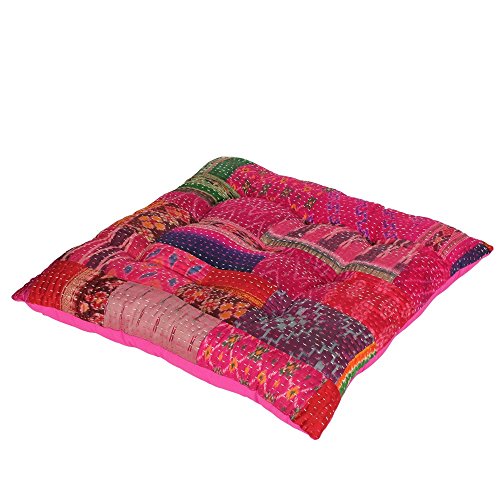 albena shop Samta Indisches Bodenkissen 60 x 60 cm (pink) Indisches Dekokissen mit orientalischem Charme, Meditations- oder Yogakissen von albena shop