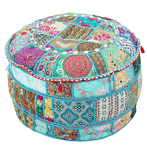 albena shop Sashi orientalisches Sitzkissen mit Füllung ø 55cm/ H30cm (Türkis) Dekoration für jeden Raum von albena shop