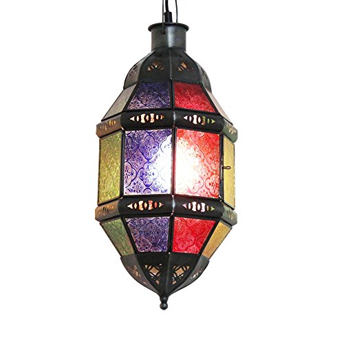 albena shop orientalische Hängelampe NALA 40cm (Ohne Leuchtmittel) Hängeleuchte Pendelleuchte Metall schwarz mit farbigem Glas von albena shop