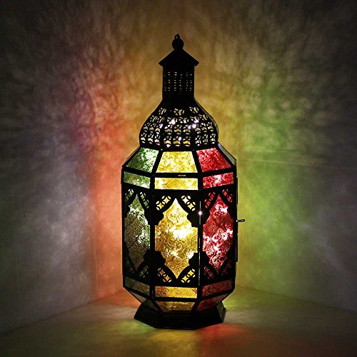 albena shop orientalische Laterne aus Metall/Glas 45cm Laternen für Teelicht, Kerzen, Dekorative Laterne für Herbst und Winter, Windlicht hängend und stehend (45cm mit LED Lichterkette) von albena shop