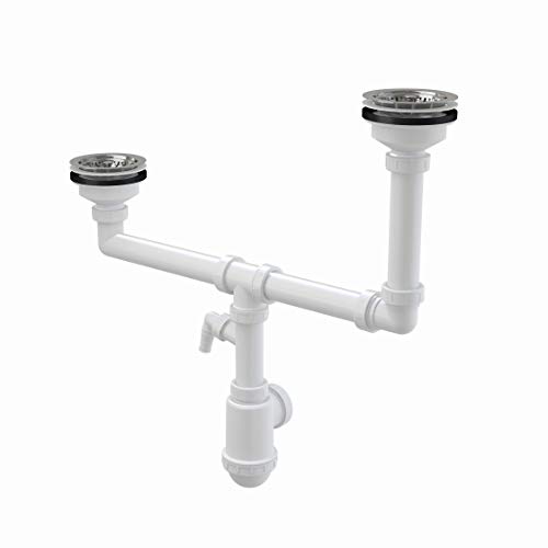 Siphon für Doppelspülbecken DN 115 Doppelstufig mit Anschluss an Spülmaschine oder Waschmaschie Rostfreies Gitter DN 115 Universal Anschluss DN40/50 Ablaufgarnitur Ablauf Doppelbecken Spüle Siphon für Doppelspülbecken DN 115 Doppelstufig mit Anschluss an Spülmaschine oder Waschmaschie Rostfreies Gitter DN 115 Universal Anschluss DN40/50 Ablaufgarnitur Ablauf Doppelbecken Spüle von Alcaplast