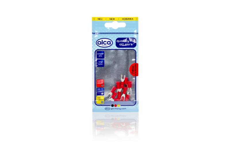 alca Kabelverbinder-Sortiment Gabel-Kabelschuhe rot 4,3mm 10St. 0,5-1,5 mm² M4 teilisoliert, Set von alca