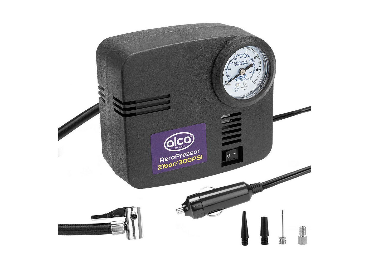 alca Kompressor Auto Kompressor mini 12V elektr. Luftpumpe 21 bar Zigarettenanzünder, 144 W von alca