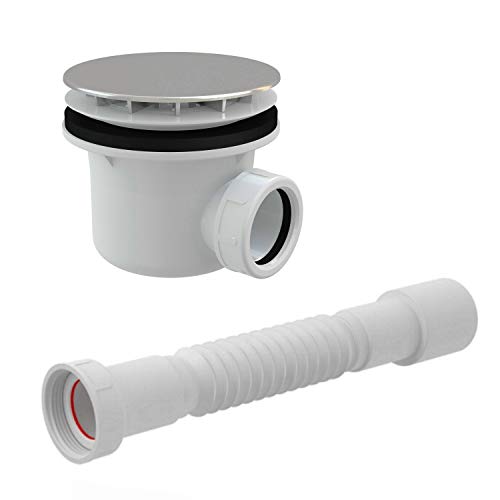 AlcaPlast A49CR Ablaufgarnitur Duschablauf inkl. Flex Bogen | ø 90mm Abfluss | Abdeckung verchromt von alcadrain / alcaplast