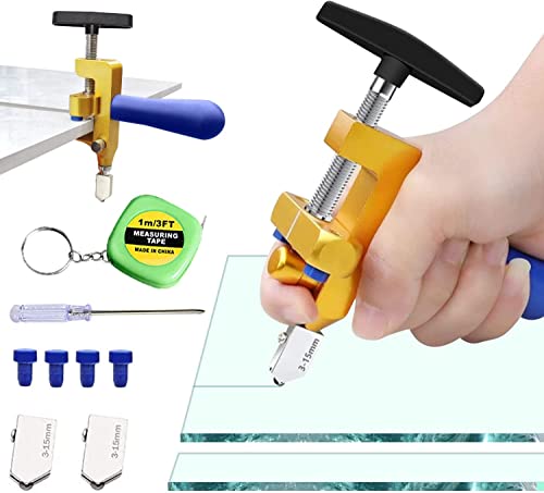 aleawol 2 IN 1 Professionelles Glasschneider Set, Glasschneidewerkzeug mit 2 Stück 3-15mm Hartmetall-Schneidköpfe und 4 Stück Kontakte Füße, Geeignet für Glas/Spiegel/Fliesen von aleawol