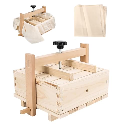 aleawol Tofu Presse Holz Tofu Maker mit Druckhebel, 2-in-1 Tofu Presser Tofu Pressform Gebäckpresse für Die Herstellung von Tofu Käse (M 15x15x9cm) von aleawol