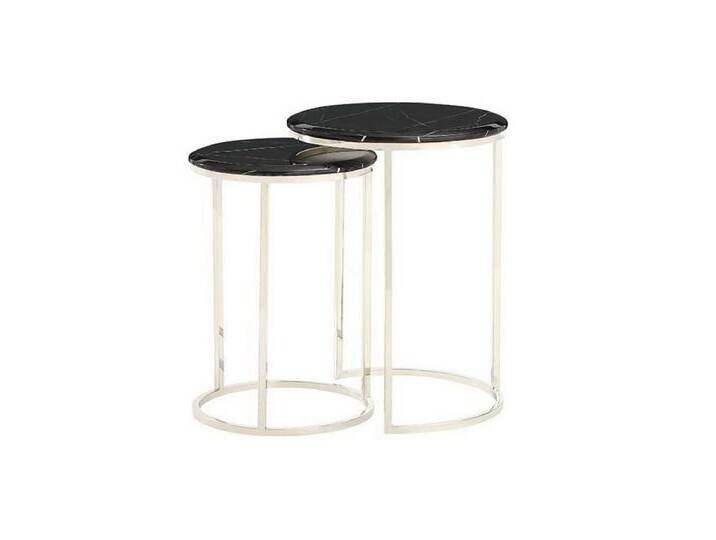 alesvelt Beistelltisch BOLOGNA 2-tlg. – Marmoroptik & Mattschwarz, Ø45 x 58 cm (2 er Set), Marmor, schwarz, schwarz von alesvelt