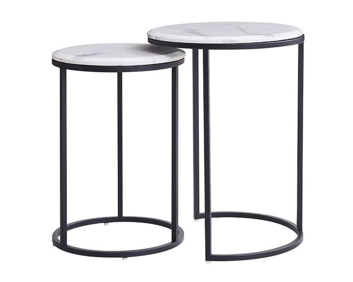 alesvelt Beistelltisch BOLOGNA 2-tlg. – Marmoroptik & Mattschwarz, Ø45 x 58 cm (2 er Set), Marmor von alesvelt