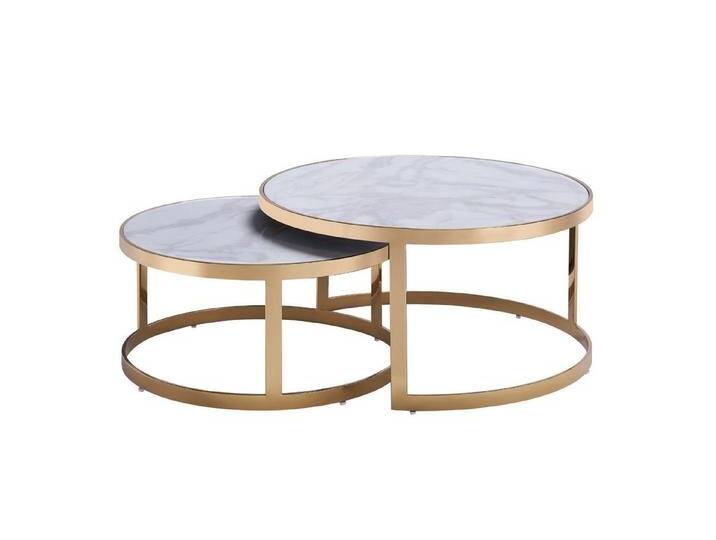alesvelt Beistelltisch Set Couchtisch Set echtes Marmor (2er-Set), echte Marmortischplatten 90x46cm 75 x 37cm, goldfarben, weiß-gold von alesvelt