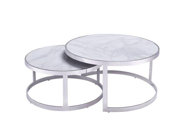 alesvelt Beistelltisch Set Couchtisch Set echtes Marmor (2er-Set), echte Marmortischplatten 90x46cm 75 x 37cm, silberfarben, silber-weiß von alesvelt