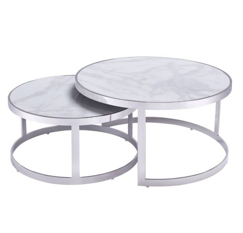 alesvelt Beistelltisch Set Couchtisch Set echtes Marmor (2er-Set), echte Marmortischplatten 90x46cm 75 x 37cm von alesvelt