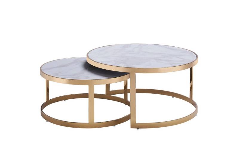alesvelt Beistelltisch Set Couchtisch Set echtes Marmor (2er-Set), echte Marmortischplatten 90x46cm 75 x 37cm von alesvelt
