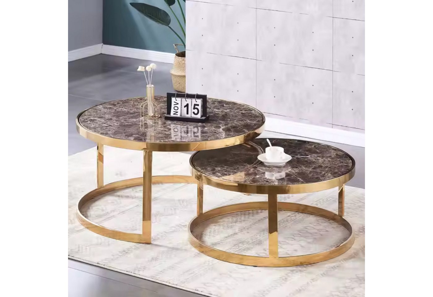 alesvelt Beistelltisch Set Couchtisch Set echtes Marmor (2er-Set), echte Marmortischplatten 90x46cm 75 x 37cm von alesvelt