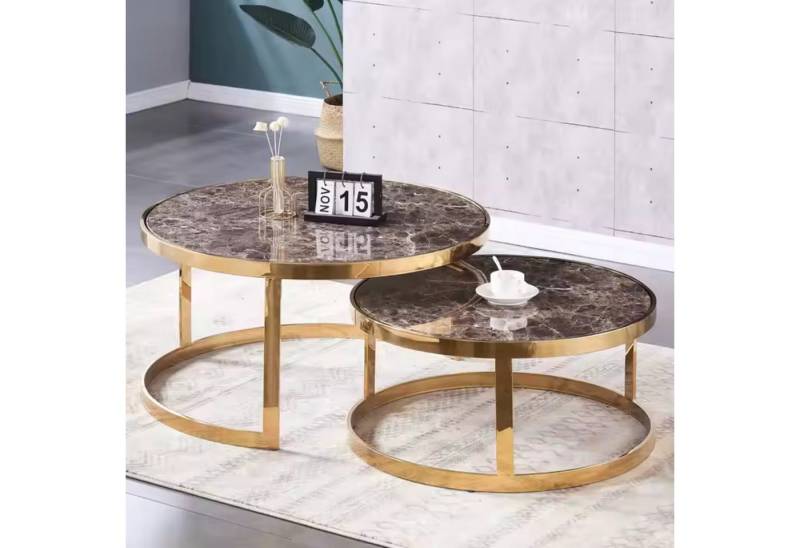 alesvelt Beistelltisch Set Couchtisch Set echtes Marmor (2er-Set), echte Marmortischplatten 90x46cm 75 x 37cm von alesvelt