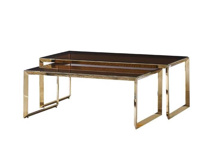 alesvelt Couchtisch Beistelltisch Couchtisch 2er Set aus braunem gehärtetem Glas, goldfarben alesvelt Couchtisch Beistelltisch Couchtisch 2er Set aus braunem gehärtetem Glas, goldfarben von alesvelt