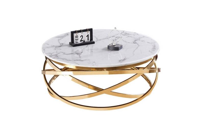 alesvelt Couchtisch Beistelltisch echtes Marmor rund mit Edelstahl Beinen (1 Tisch), 100 x 42 cm, Tischplatte aus echtem Marmor von alesvelt