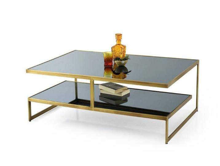 alesvelt Couchtisch Beistelltisch mit gehärteter Glasplatte in edlem Design (1-Tisch), 2 Ebenen 120x80x45cm, goldfarben, Matt-Gold von alesvelt