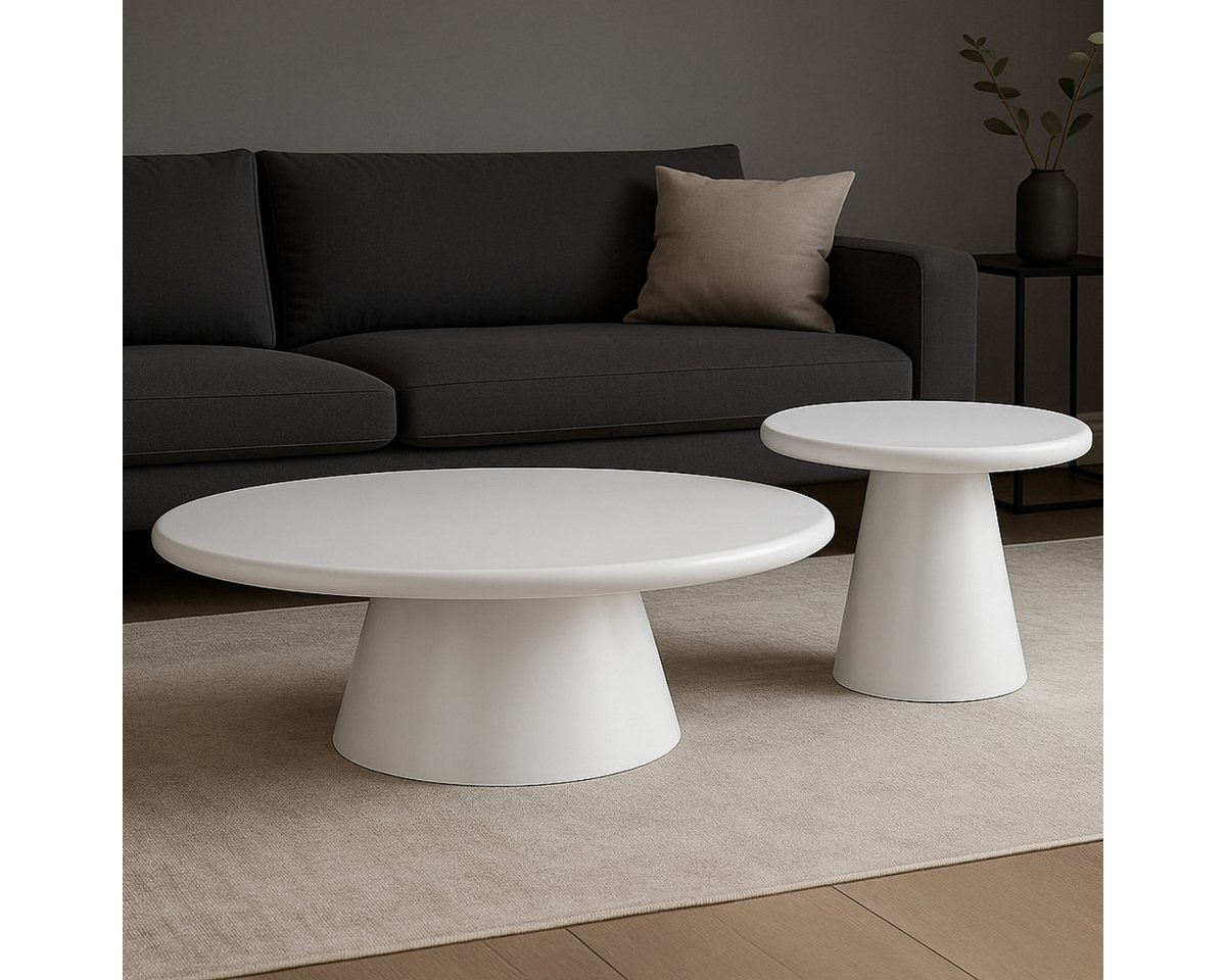 alesvelt Couchtisch Bobbio 2er Set in weiß MDF rund Ø90cm (2-er Set), Ø90x35cm, Ø70x49cm von alesvelt