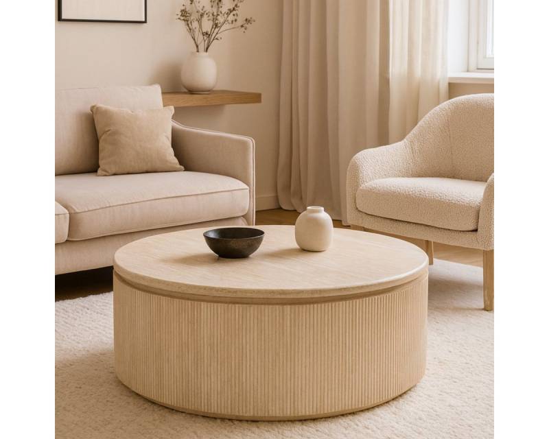 alesvelt Couchtisch Lunado Travertin Tischplatte in edlem Säulenstil 100 cm (1-Stück), Ø100 cm 45cm Höhe von alesvelt