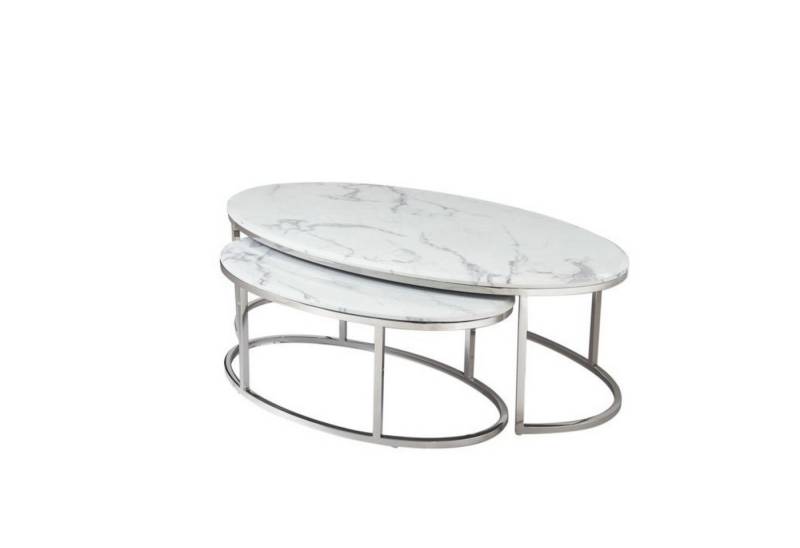 alesvelt Couchtisch Couchtisch 2er Set oval in Marmor-Optik– 130 x 70 x 42 cm von alesvelt