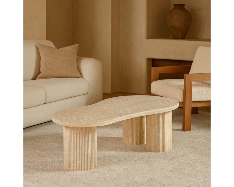 alesvelt Couchtisch Lucano mit Travertin TIschplatte Tischbeine im edlen Säulenstil 140cm (1-Tisch), 140 x 80 x 45 cm von alesvelt