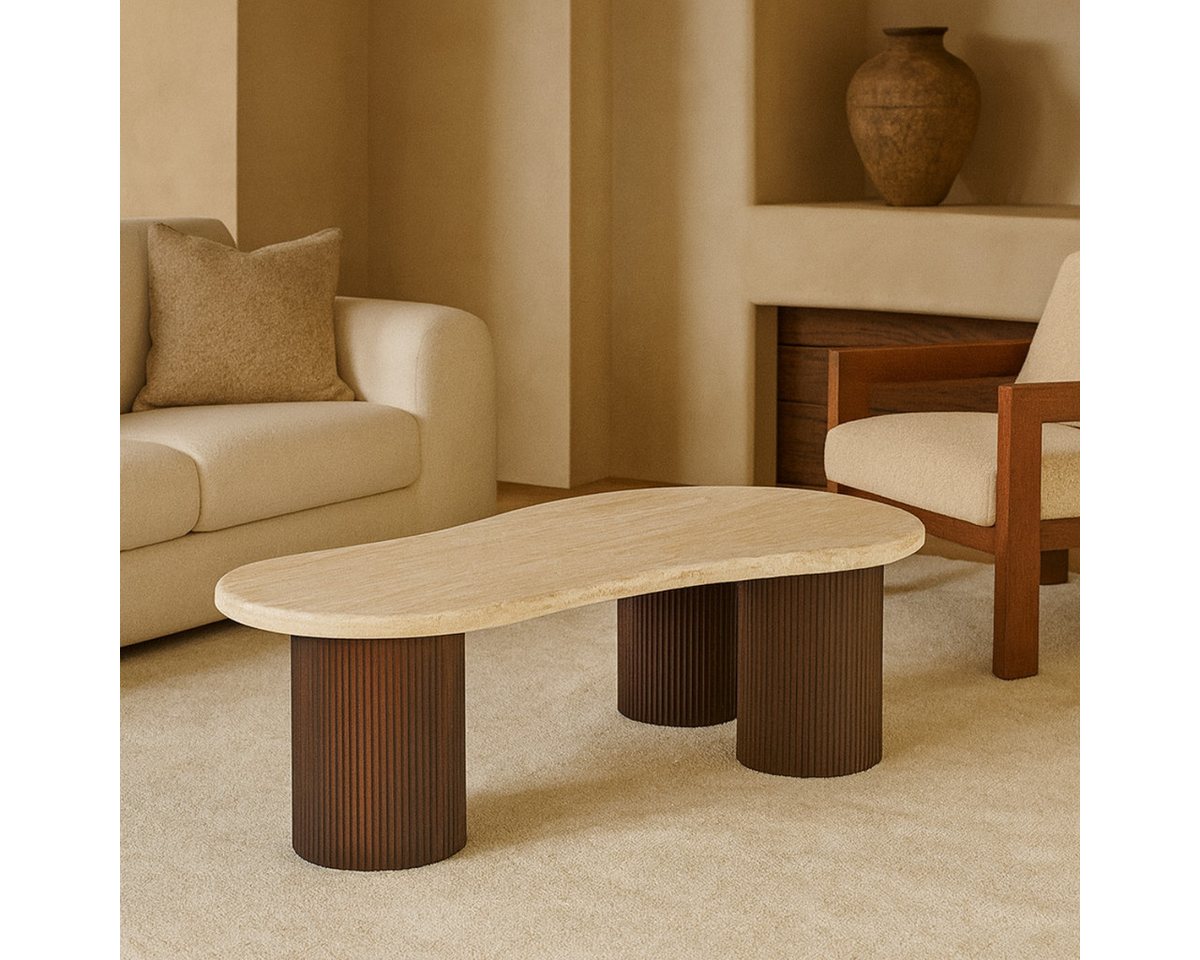 alesvelt Couchtisch Lucano mit Travertin TIschplatte Tischbeine im edlen Säulenstil 140cm (1-Tisch), 140 x 80 x 45 cm von alesvelt