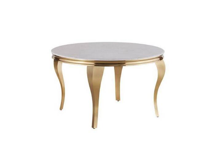 alesvelt Couchtisch Milano Rund 100 cm Edelstahlbeine Glas/Marmorplatte (1x Couchtisch), 100 cm, goldfarben, gold-weiss von alesvelt