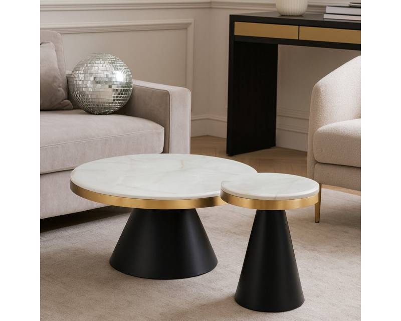 alesvelt Couchtisch Rovigo 2er Set mit edlen Tischplatten in Marmor-Optik 80cm (2-er Set), 80 x45cm, 45 x 55cm von alesvelt