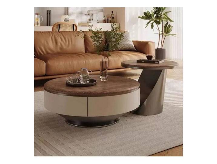 alesvelt Couchtisch edler Beistelltisch weiße Marmor Design 2er Set 90cm Wohnzimmertisch (2er Set), 90cm große Ablagefläche mit Schubladen, braun von alesvelt