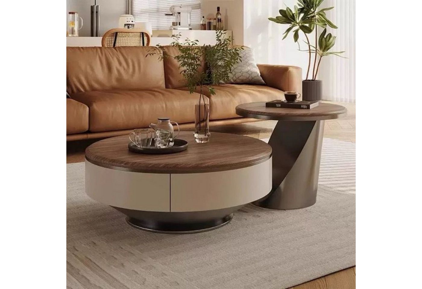 alesvelt Couchtisch edler Beistelltisch weiße Marmor Design 2er Set 90cm Wohnzimmertisch (2er Set), 90cm große Ablagefläche mit Schubladen von alesvelt