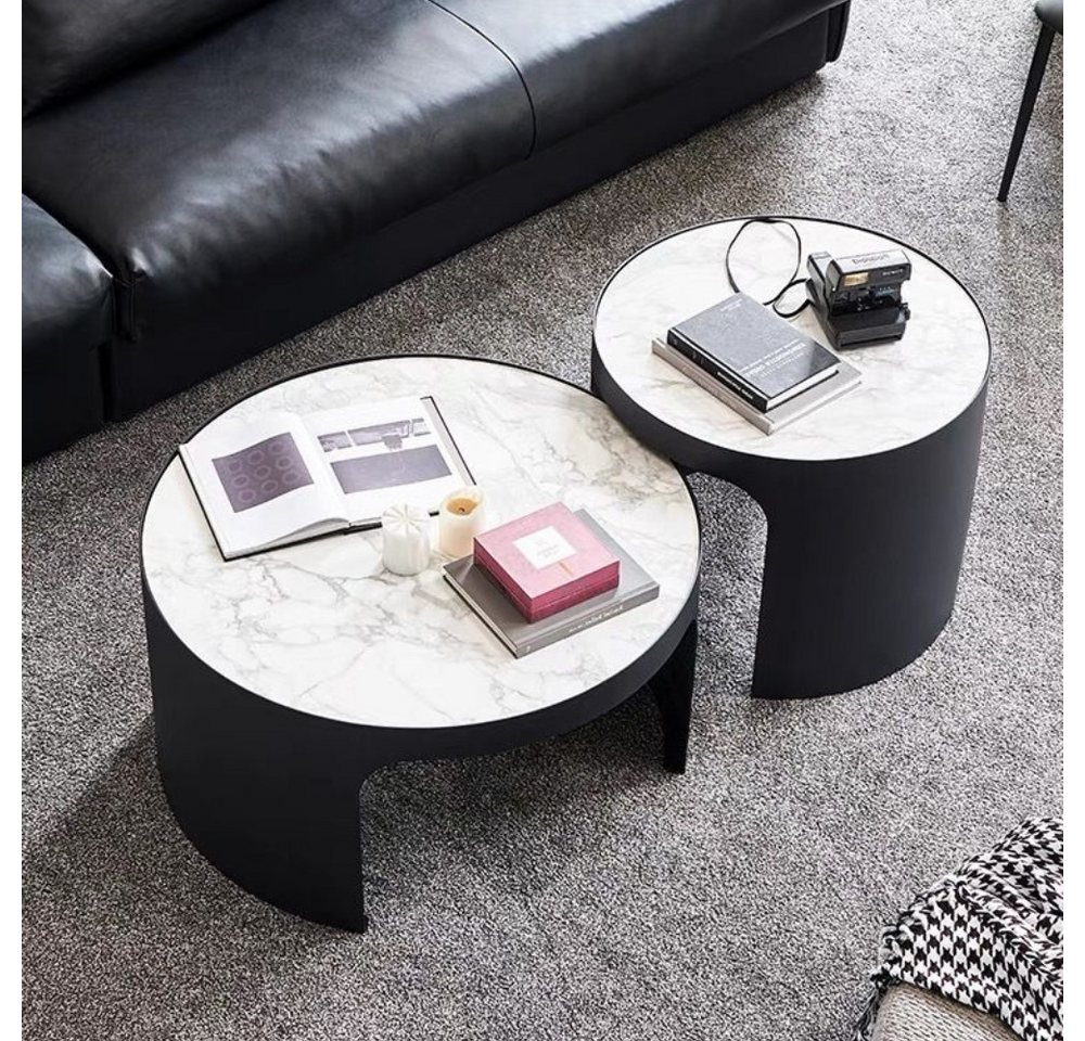 alesvelt Couchtisch edles Beistelltisch 2er Set Couchtisch mit weißer Marmor Optik 80cm (2er Set), einizgartiges Design von alesvelt